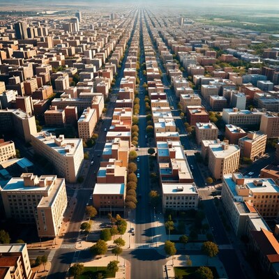 Aerial View of Straight Urban Street