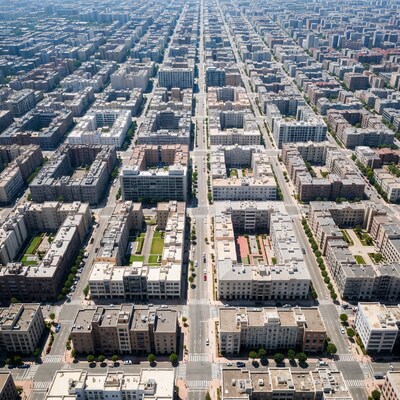 Aerial View of Dense Urban Apartment Buildings