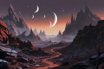 Alien Landscape with Multiple Moons