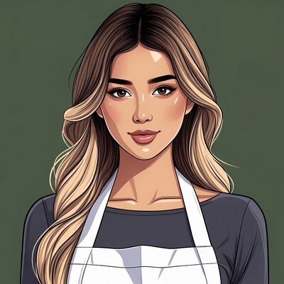 Asian woman wearing white apron