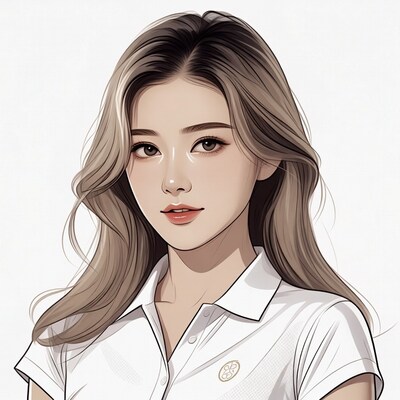 Asian woman in white polo shirt