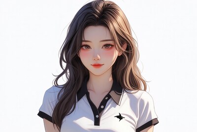 Anime girl in white polo shirt