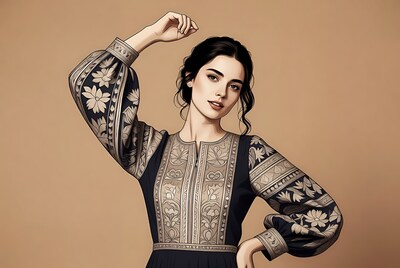 Woman in embroidered dress illustration