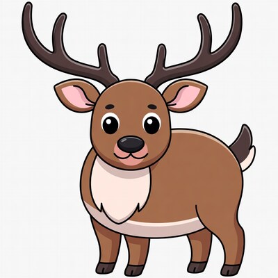 Cartoon Reindeer Standing with Antlers