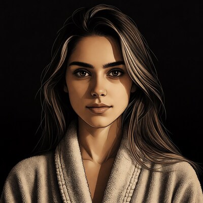 Beautiful woman in bathrobe portrait