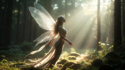 Fairy woman with wings in forest