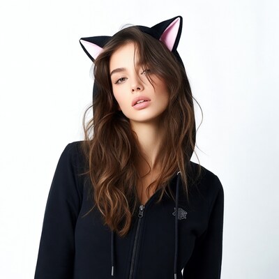 Woman in cat ear hoodie