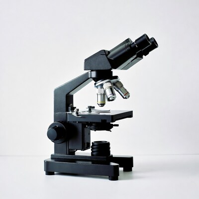 Black Microscope on White Background