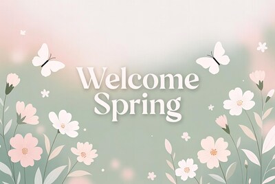 Welcome Spring Illustration with Flowers Butterflies
