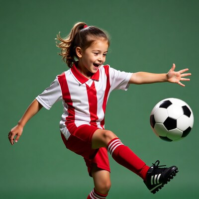 Girl kicking soccer ball