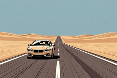 BMW Car Driving Desert Road