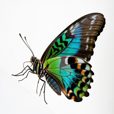 Colorful Green Birdwing Butterfly on White