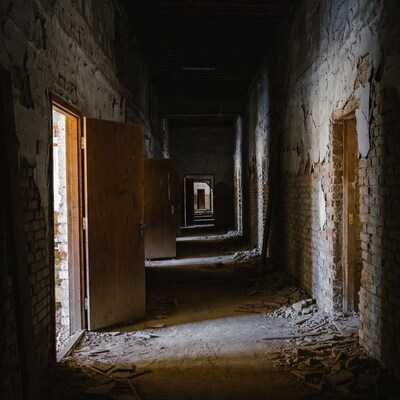 Abandoned Hallway with Open Doors