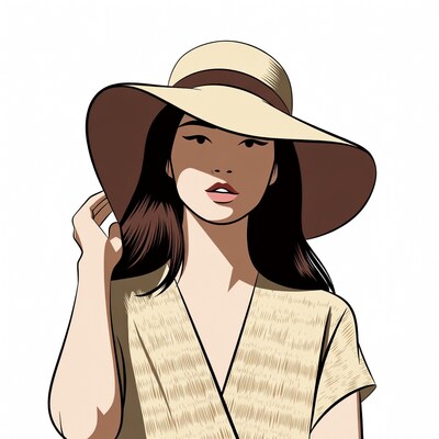 Asian woman wearing wide-brim hat