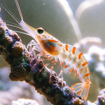 Orange Striped Shrimp on Coral