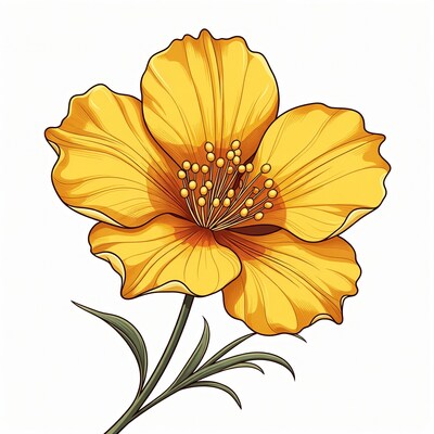 Yellow Flower Illustration on White