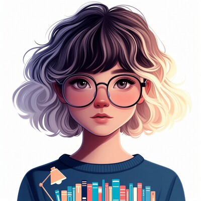Girl with glasses and books sweater