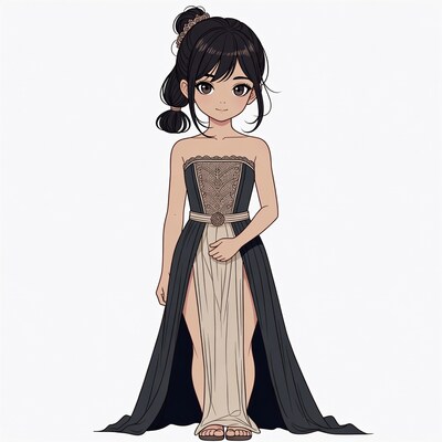 Anime girl in black slit gown