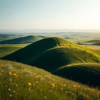 Rolling Green Hills with Wildflowers