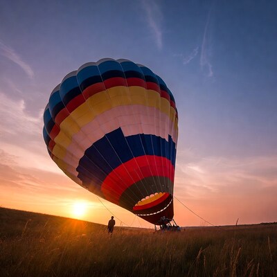 Colorful hot air balloon at sunset