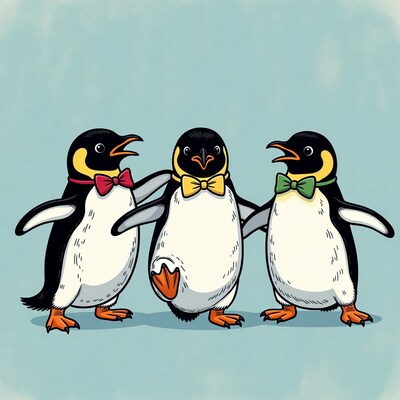 Three Penguins Wearing Bow Ties