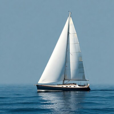Sailboat with white sails on ocean