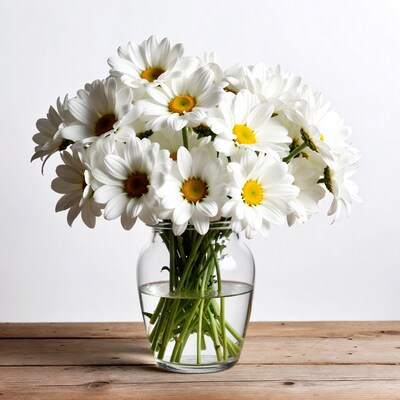 White Daisies in Glass Vase