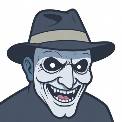 Cartoon man in fedora grinning menacingly