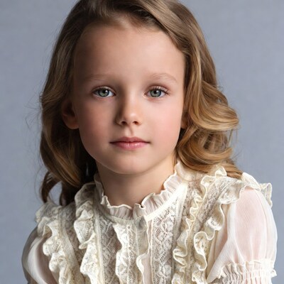 Girl with curly hair in lace blouse