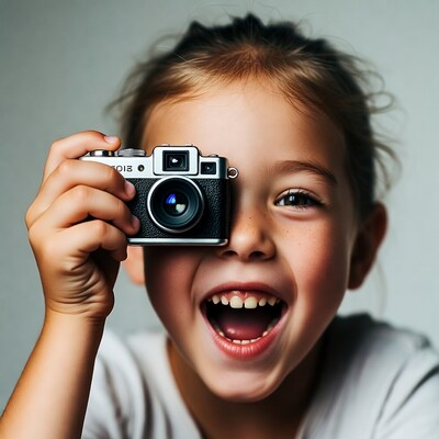 Girl holding vintage camera