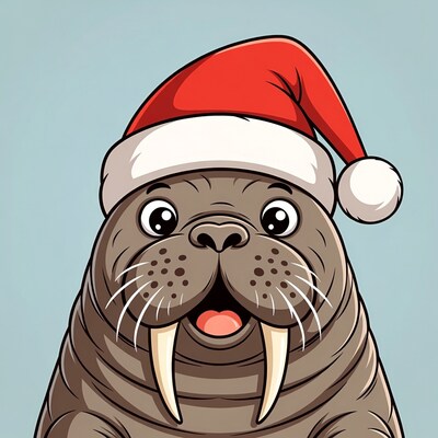 Walrus wearing Santa hat