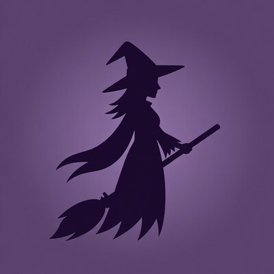 Silhouette Witch Flying on Broomstick