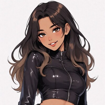 Anime girl in shiny black crop jacket