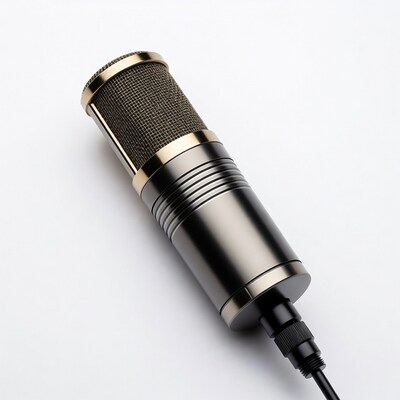Gold and Black Microphone on White Background