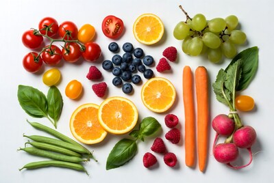 Colorful Fresh Fruits Vegetables White Background