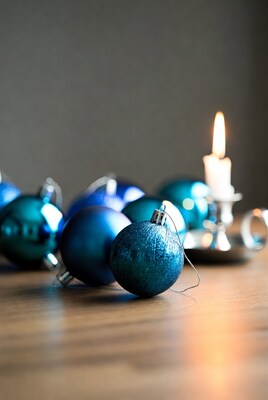 Blue Christmas Ornaments with Candle