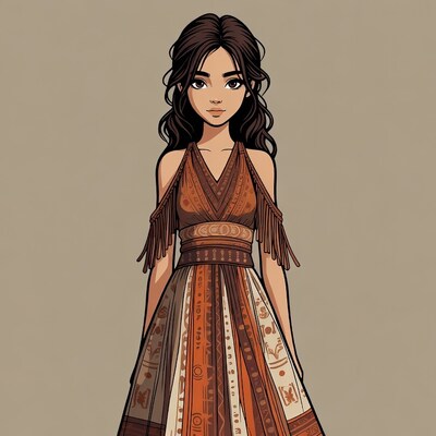 Asian woman in fringed tribal dress
