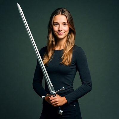 Woman holding large sword