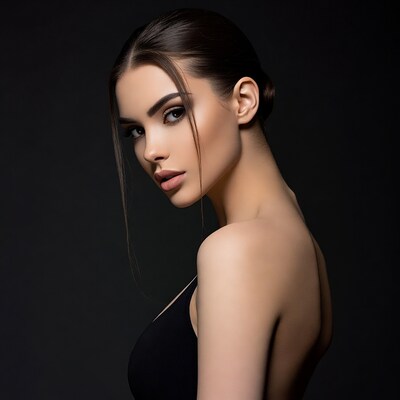 Profile of woman in black dress