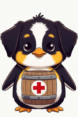 Cute cartoon penguin with medical barrel