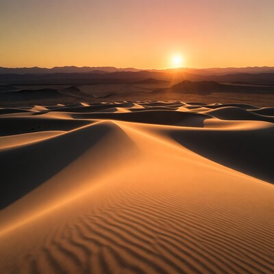 Sunset over sand dunes