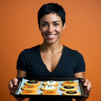 Woman holding Halloween cookies