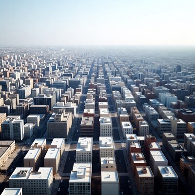 Aerial view of vast city skyline