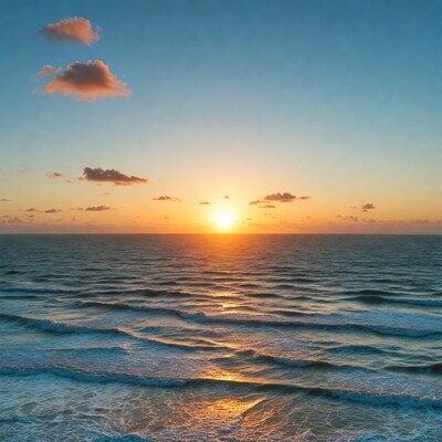 Sunset over ocean waves