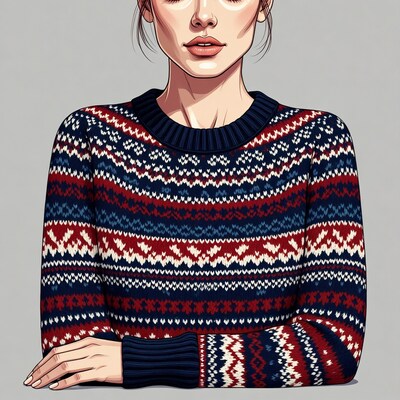 Woman in Colorful Nordic Sweater