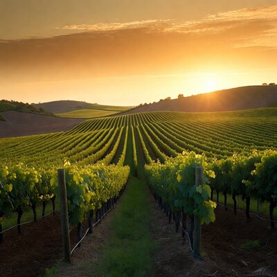 Vineyard Rows at Sunset