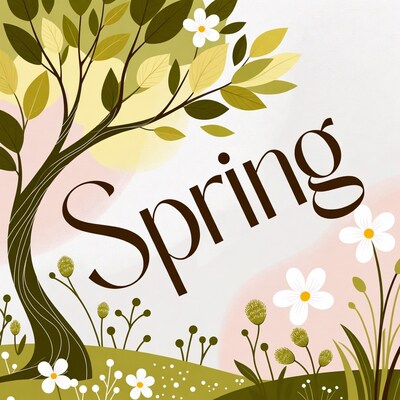 Spring Tree with Flowers Illustration