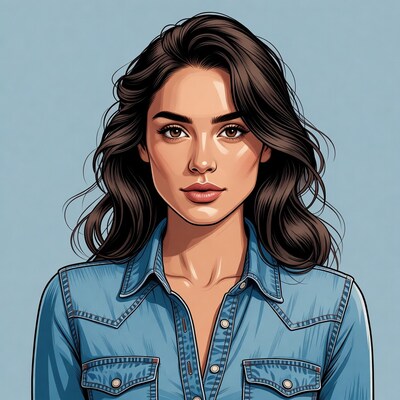 Beautiful woman in denim shirt illustration