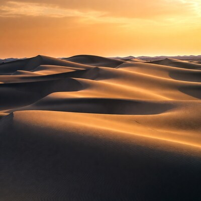 Golden Sunset Over Desert Dunes