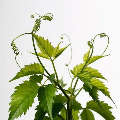 Green grapevine tendrils and leaves
